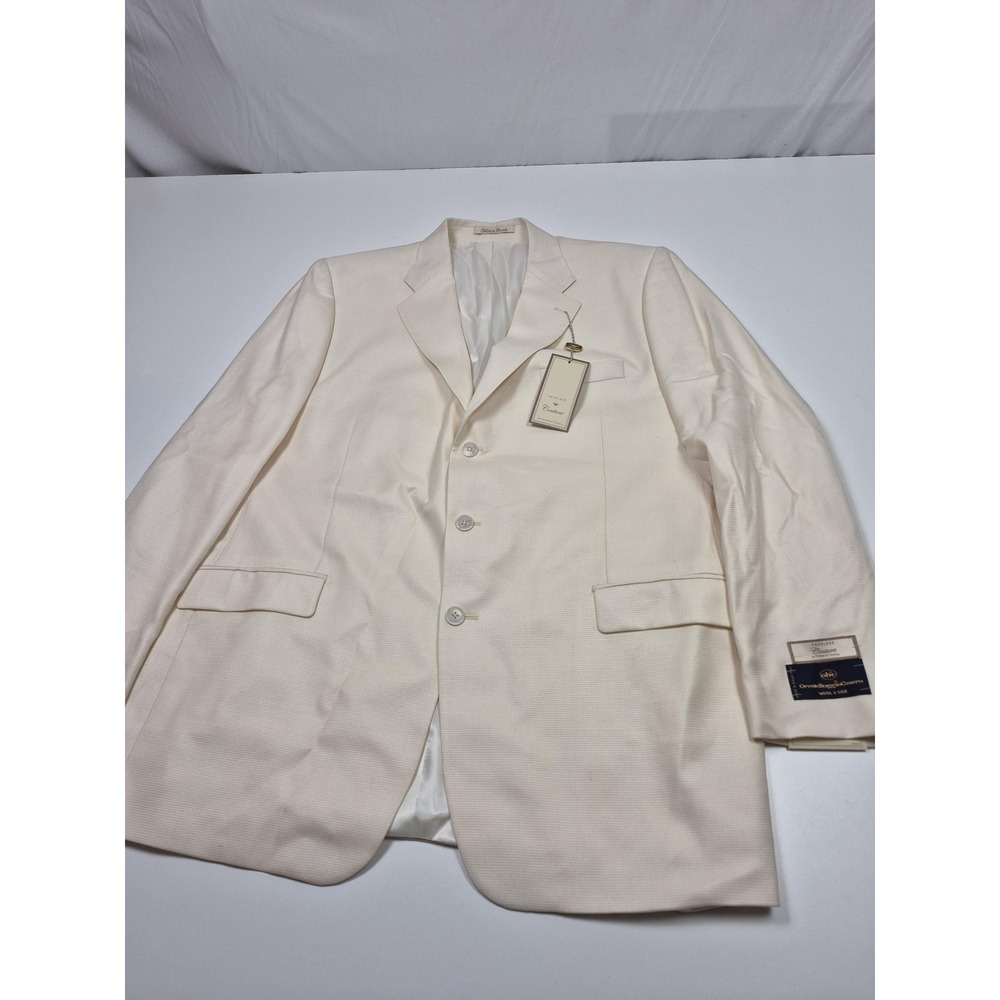 Peerless Couture International Suit Jacket Mens 48 Long White Wool Silk NWT